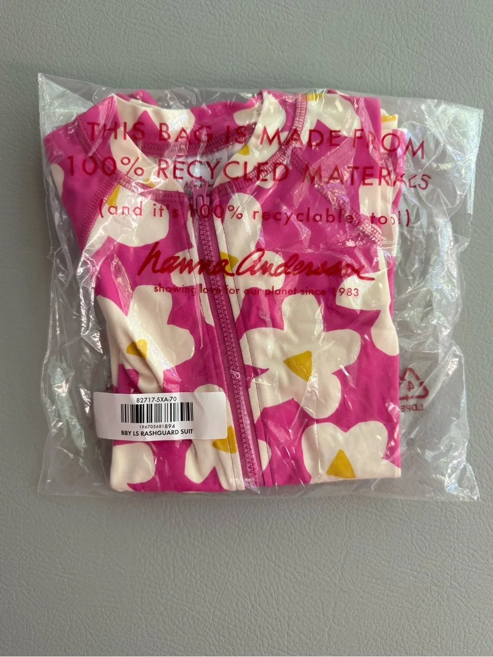 Hanna Andersson Long Sleeve Rashguard Pink Flowers Baby Swimsuit 6-12M - New